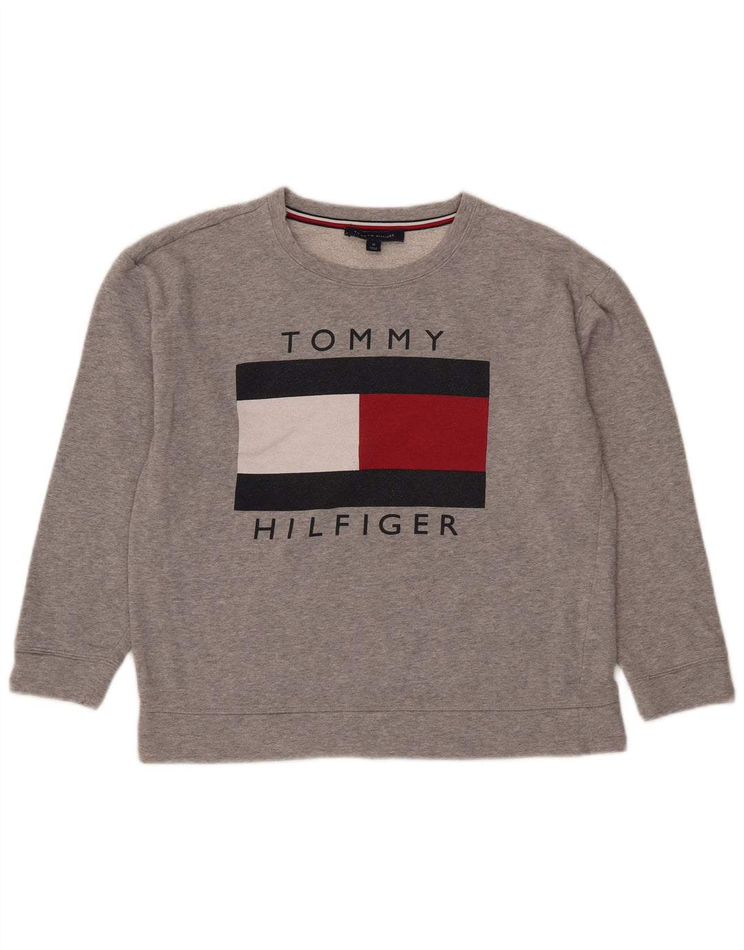 Tommy Hilfiger Sweat-shirt graphique pour femme UK 14 Gris moyen moucheté