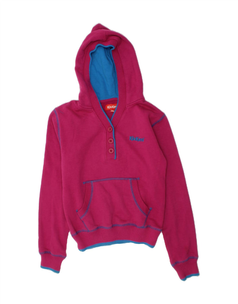 KICKERS Girls Hoodie Jumper 9-10 Years Medium Pink Cotton Vintage Kickers and Second-Hand Kickers from Messina Hembry 