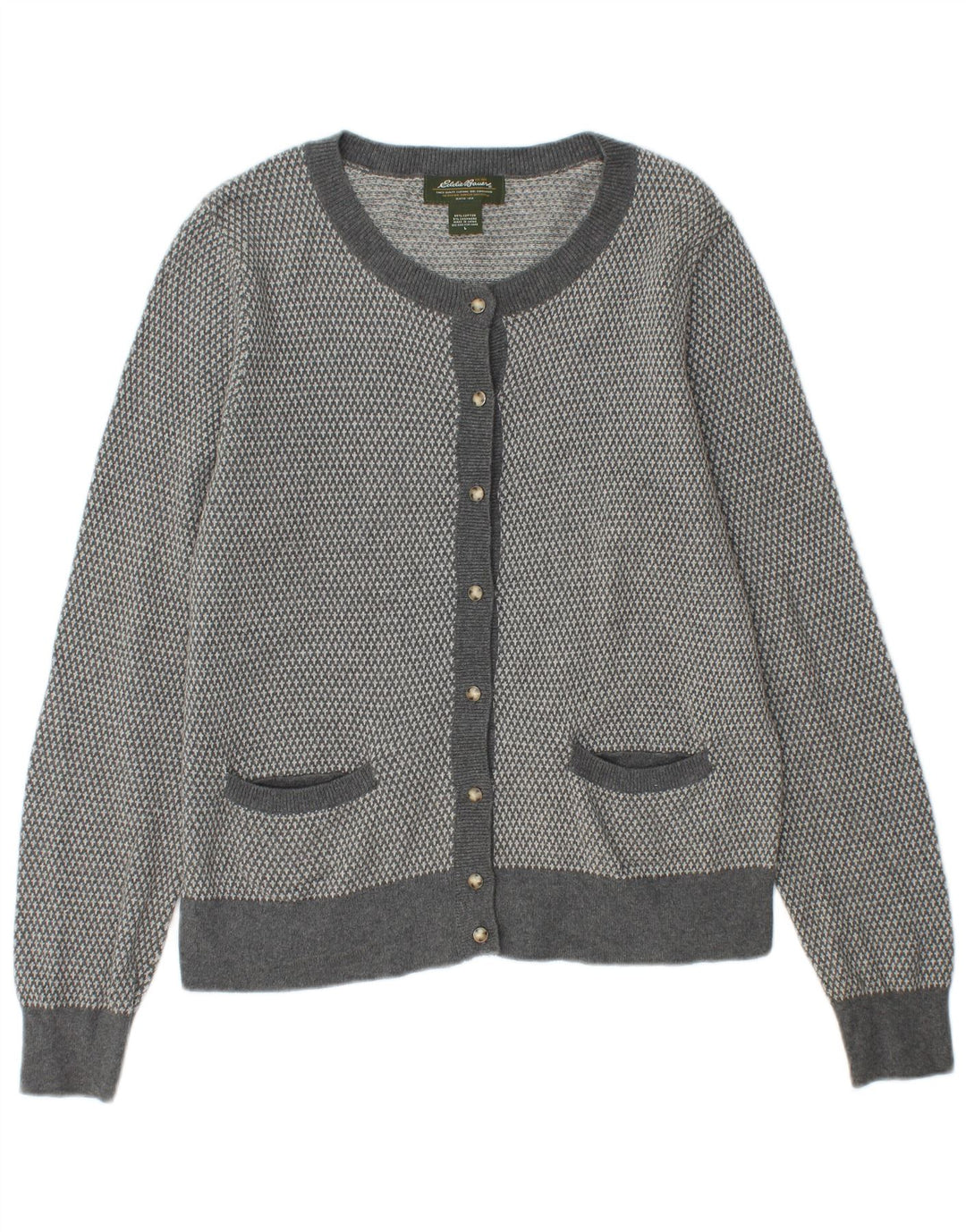 EDDIE BAUER Pull Cardigan Femme UK 14 Grand Coton Gris