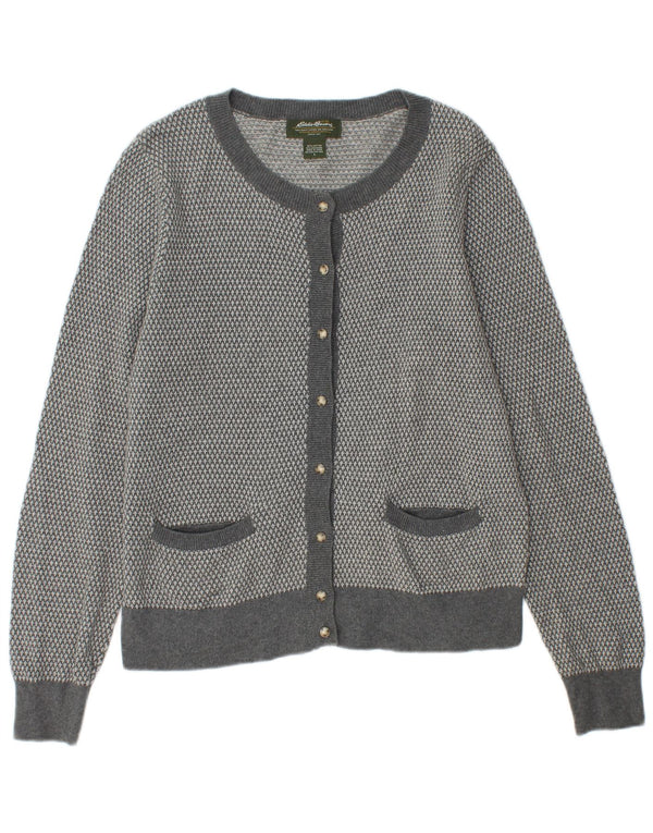 EDDIE BAUER Pull Cardigan Femme UK 14 Grand Coton Gris