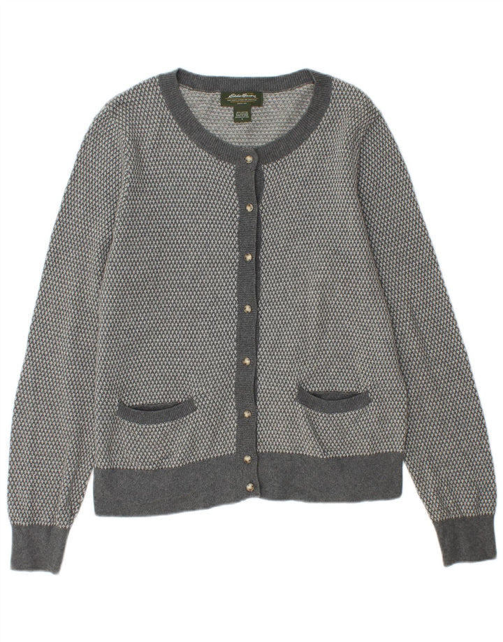 EDDIE BAUER Pull Cardigan Femme UK 14 Grand Coton Gris