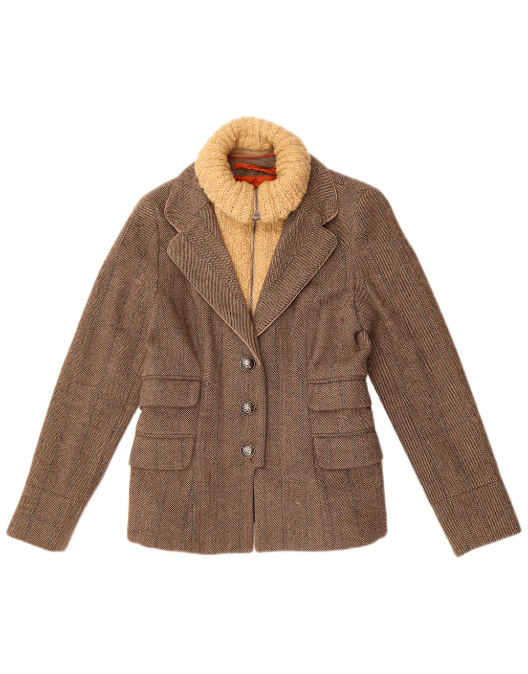 Superdry Veste Blazer 3 Boutons Femme UK 14 Grande Laine à Chevrons Gris