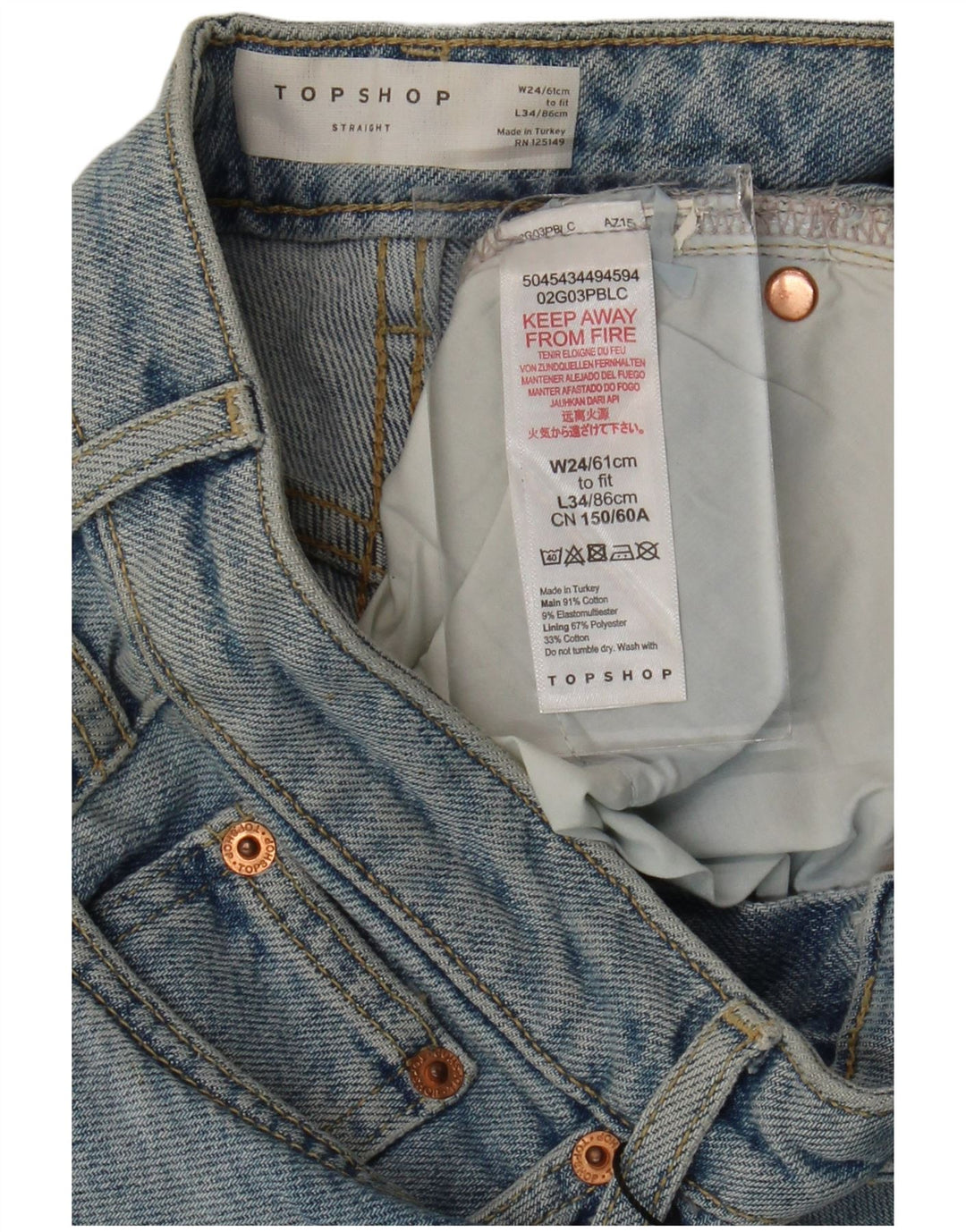 Topshop Jean droit femme W24 L28 bleu coton