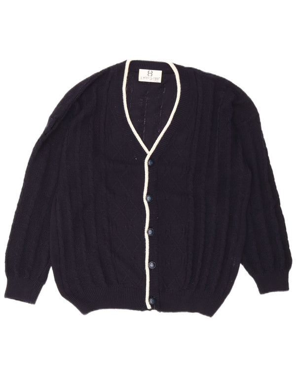 vintage Mens Cardigan Pull Grand Coton Bleu Marine