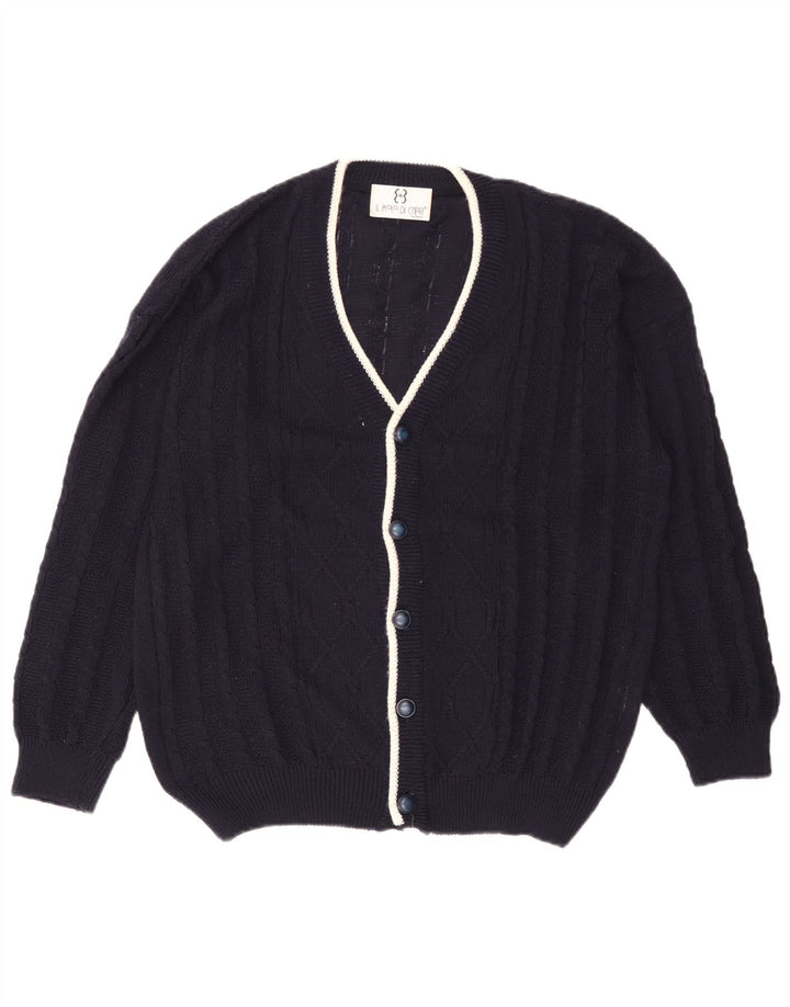 vintage Mens Cardigan Pull Grand Coton Bleu Marine