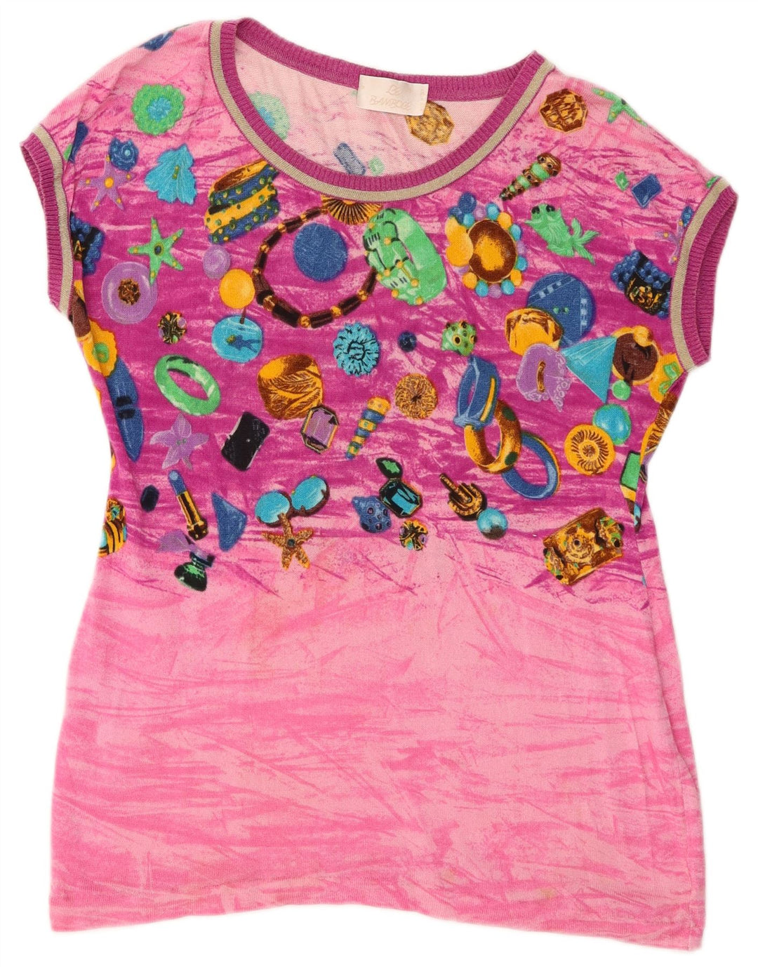 vintage Femme Graphique T-Shirt Top IT 44 Coton Rose Moyen