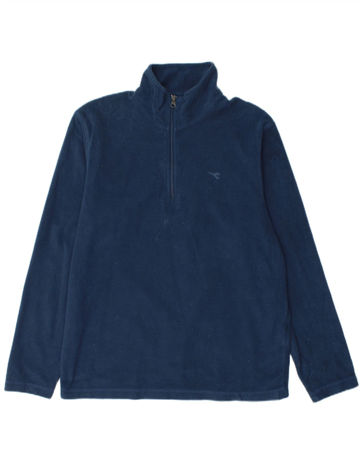 Diadora Pull polaire à col zippé pour homme, grand, bleu marine, polyester