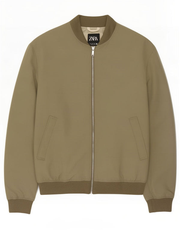 Zara Mens Bomber Jacket UK 40 Large Vert Polyester