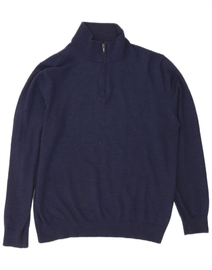 Reiss Homme Pull Col Zippé XL Bleu Marine Acrylique