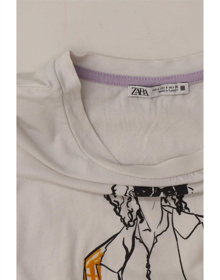 Zara T-shirt graphique surdimensionné pour femme UK 10 Petit Blanc