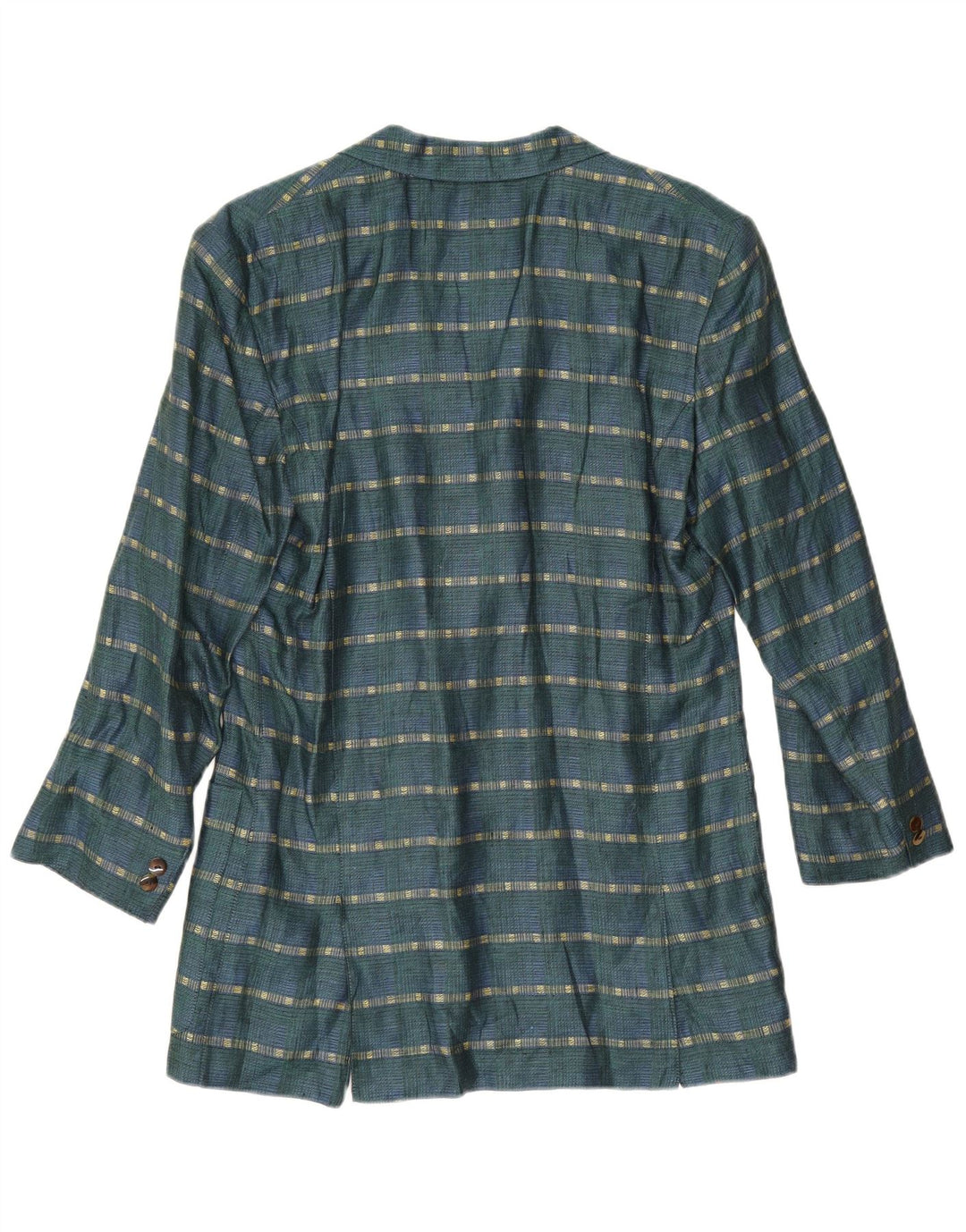 vintage Femme 3 Bouton Blazer Veste UK 14 Lin rayé vert moyen