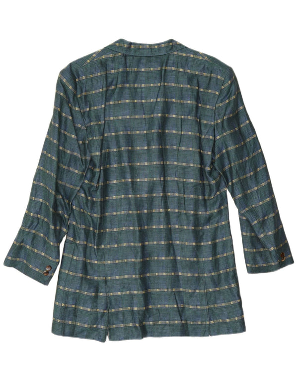 vintage Femme 3 Bouton Blazer Veste UK 14 Lin rayé vert moyen