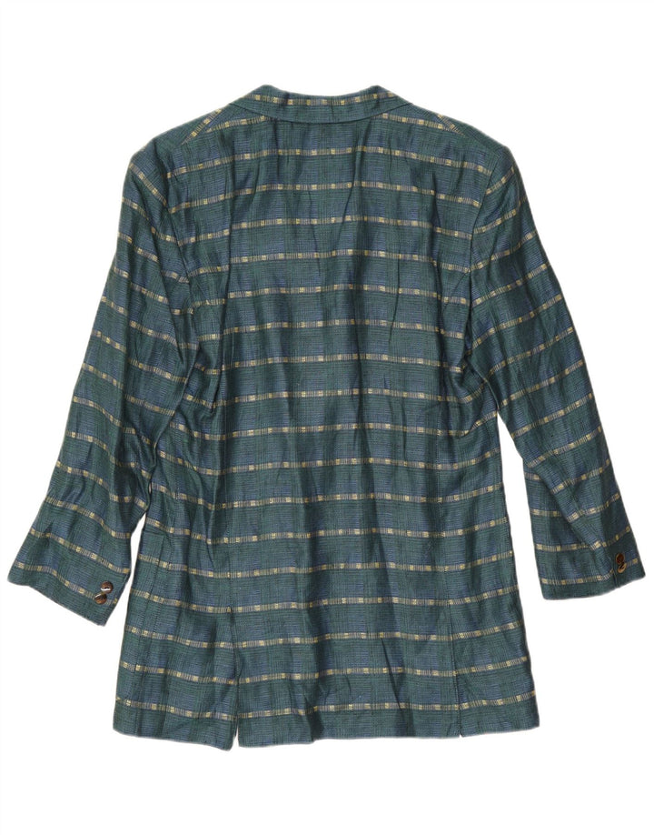 vintage Femme 3 Bouton Blazer Veste UK 14 Lin rayé vert moyen