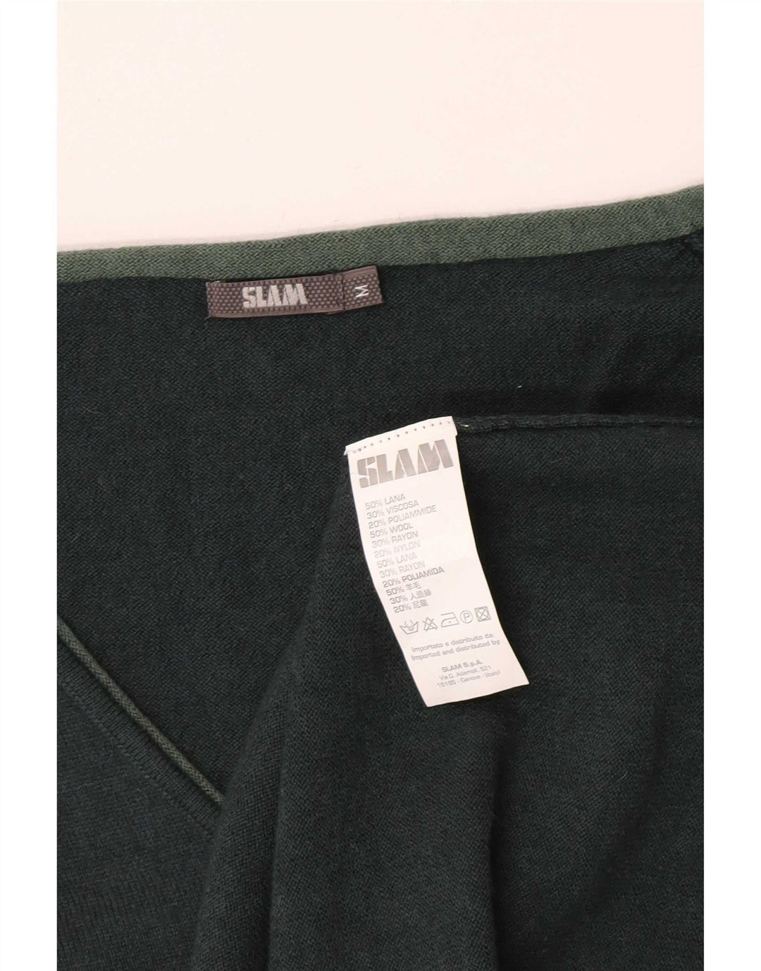 Slam Pull col V pour femme UK 42 en laine vert moyen