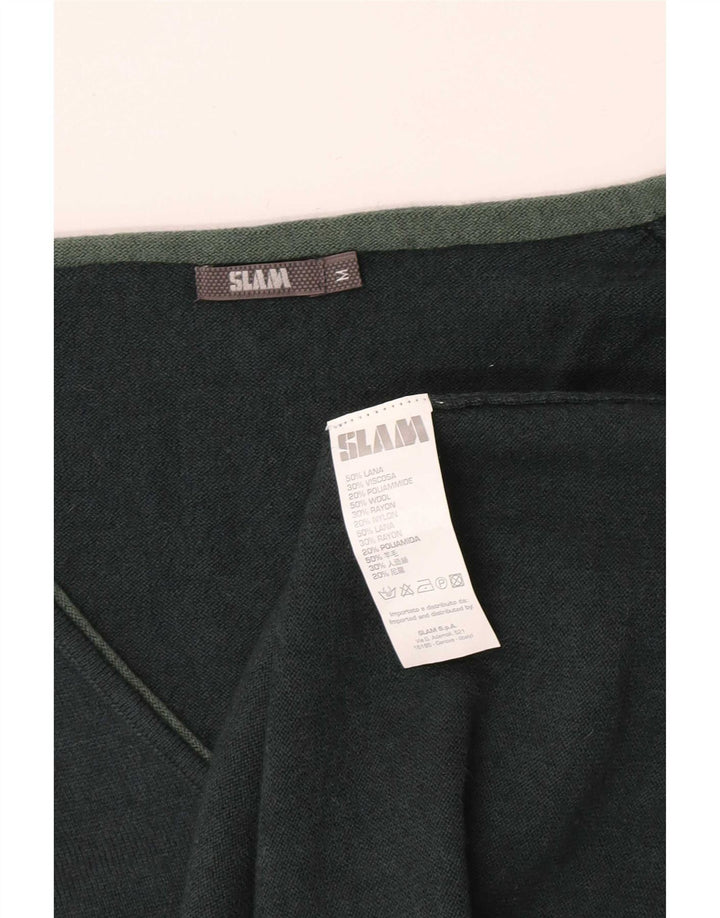 Slam Pull col V pour femme UK 42 en laine vert moyen