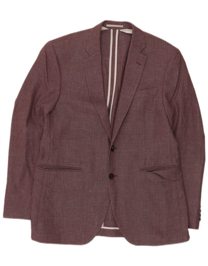 JAEGER Veste blazer à 2 boutons pour homme UK 42 XL en laine à chevrons bordeaux
