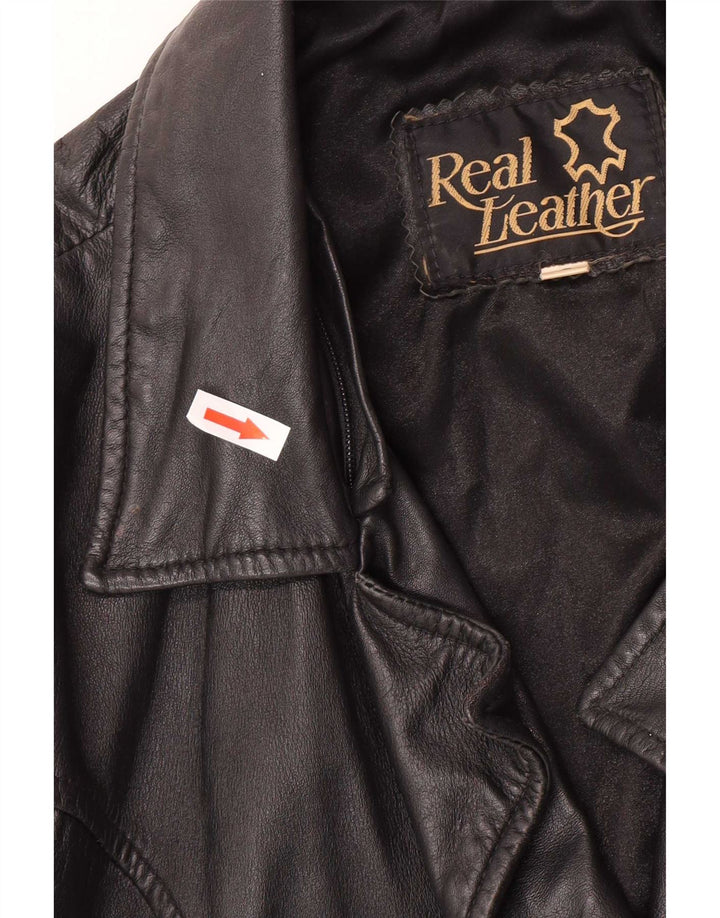 veste en cuir surdimensionnée femme vintage UK 10 Petit Noir