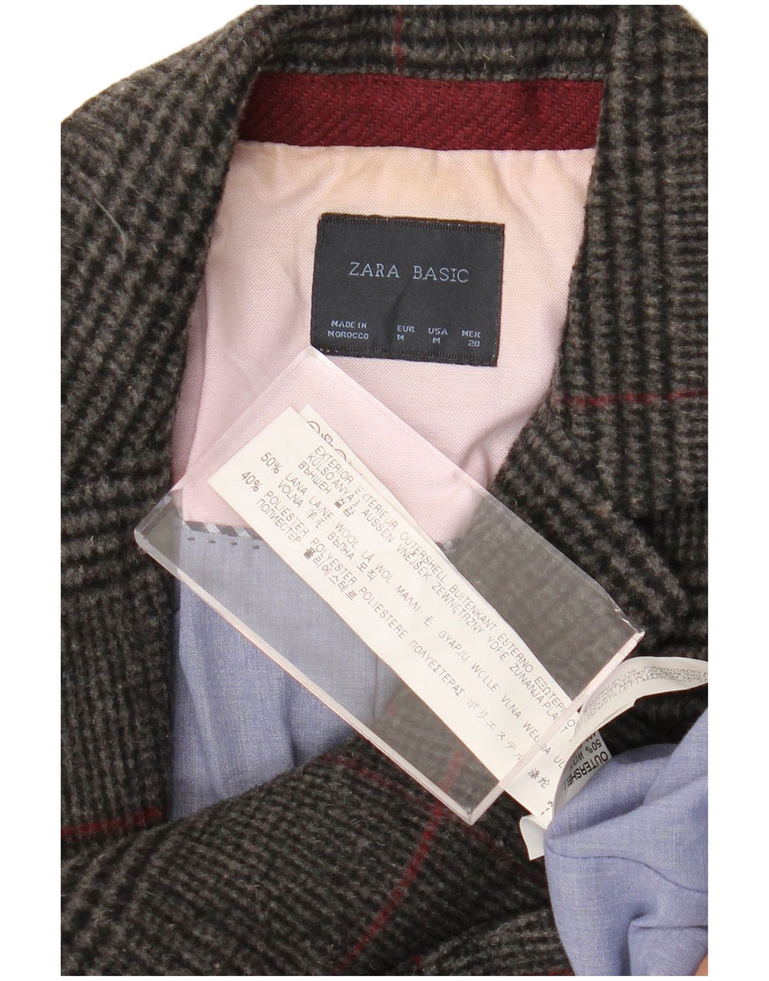 Zara Veste blazer à 1 bouton pour femme UK 12 en laine pied-de-poule gris moyen