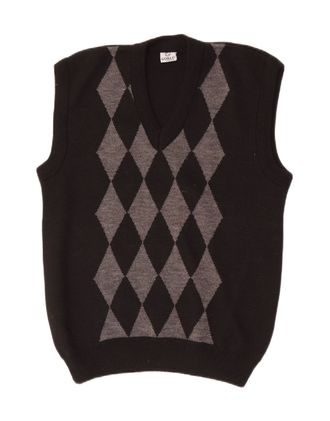vintage Mens Vest Débardeur Petit Argyle Noir/Diamant