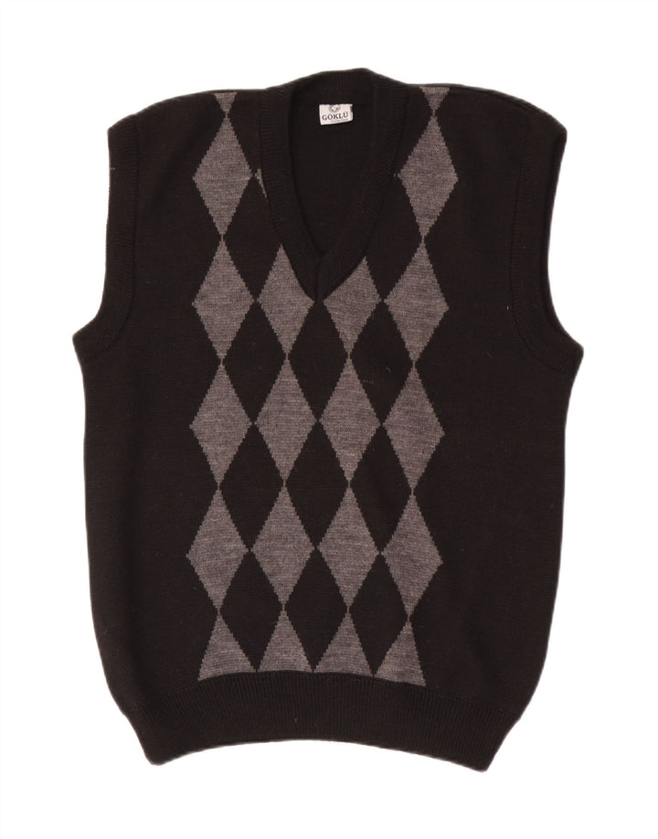 vintage Mens Vest Débardeur Petit Argyle Noir/Diamant