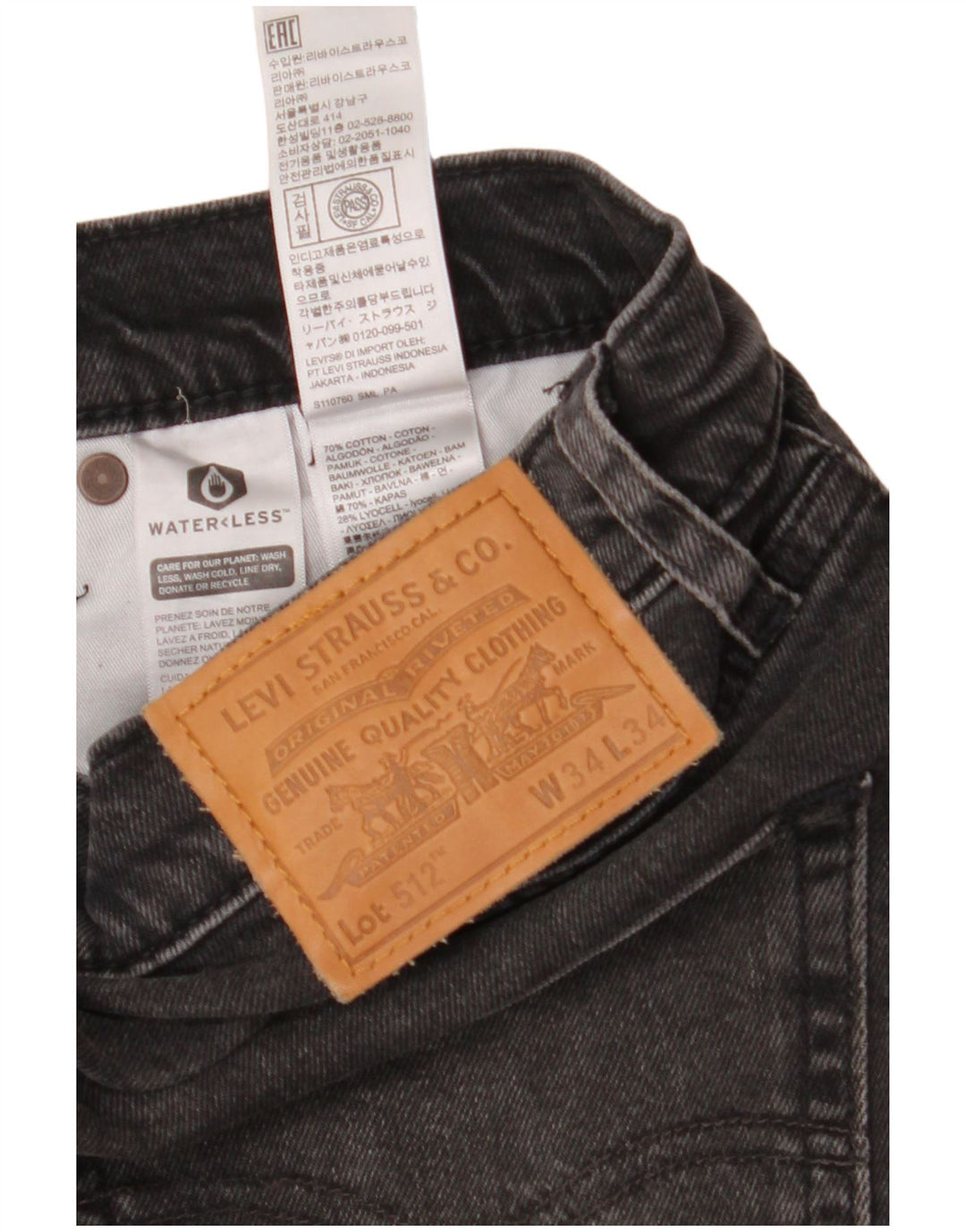 Levi's Jean 512 Slim Fuselé Homme W34 L34 Gris Coton