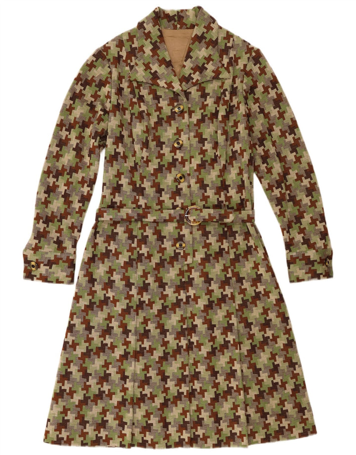 vintage Femme Robe A-Line UK 12 Moyen Pied-de-poule multicolore