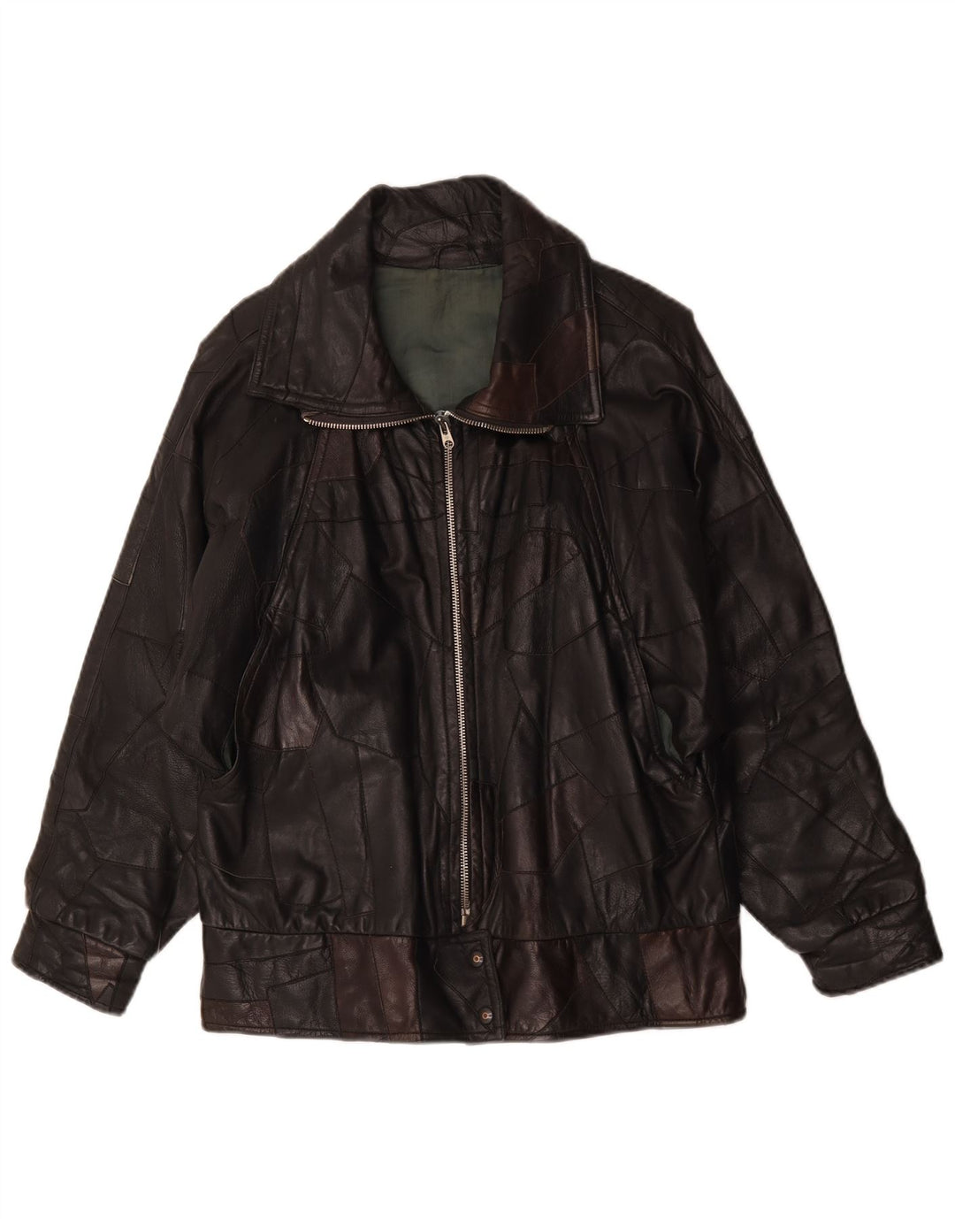 veste en cuir femme vintage UK 20 2XL Patchwork noir