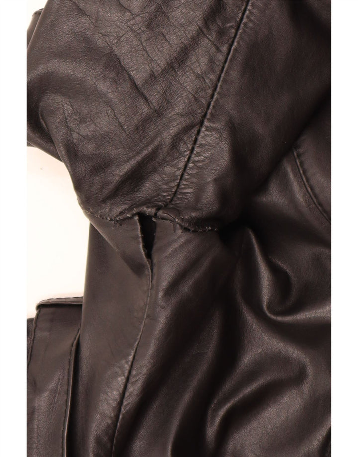 manteau en cuir double boutonnage vintage pour femme IT 46 Grand Noir