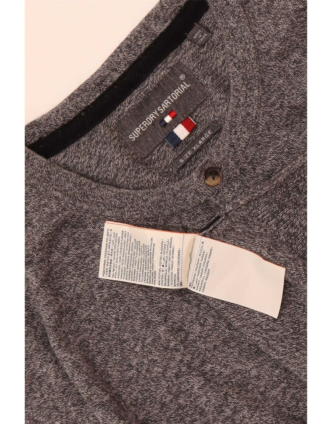 Superdry Pull coupe classique à col boutonné pour homme XL Gris chiné en coton