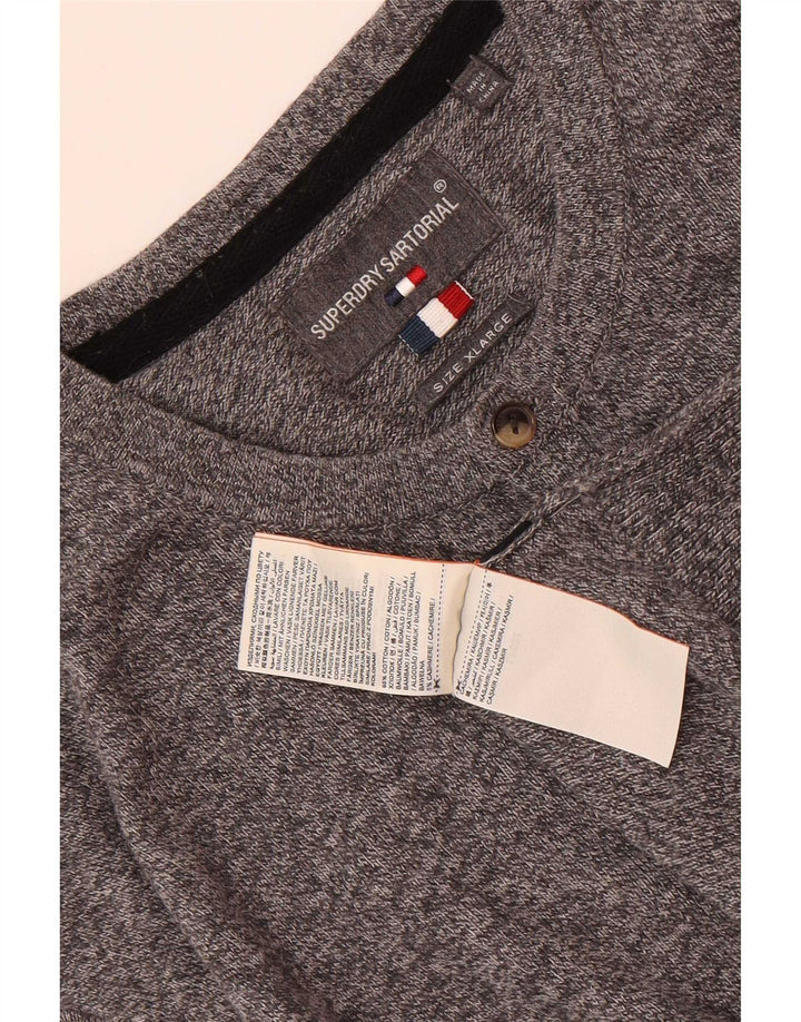 Superdry Pull coupe classique à col boutonné pour homme XL Gris chiné en coton