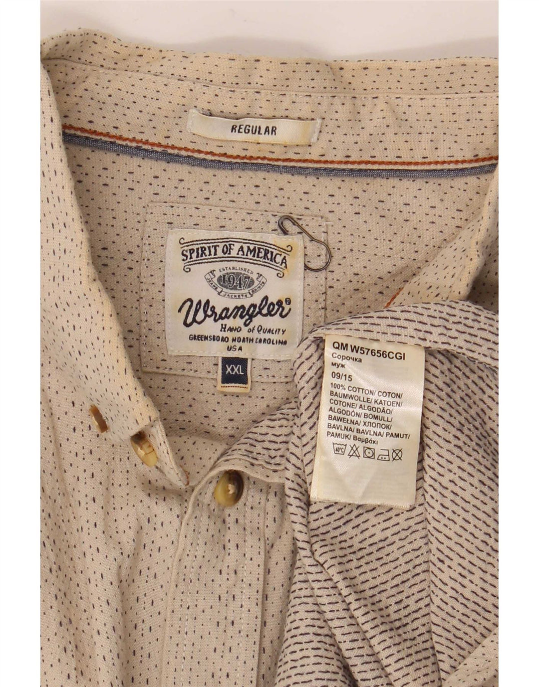 Wrangler Chemise coupe régulière pour homme 2XL en coton à pois beige