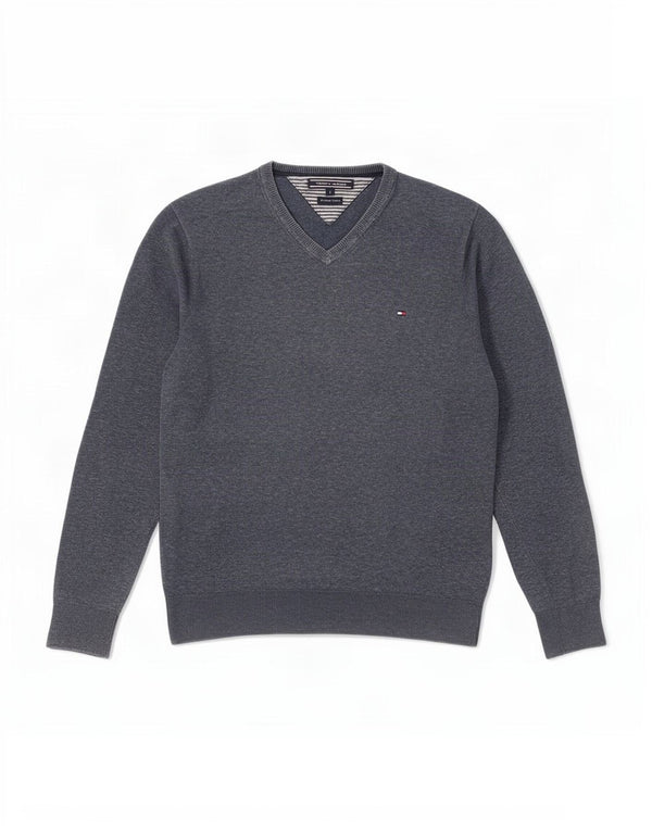 Tommy Hilfiger Pull à col en V pour homme Petit coton moucheté bleu marine