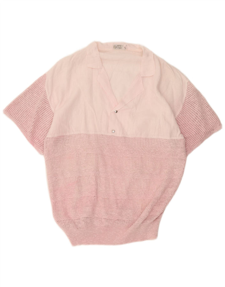 Chemise pull à manches courtes vintage pour hommes rose moyen