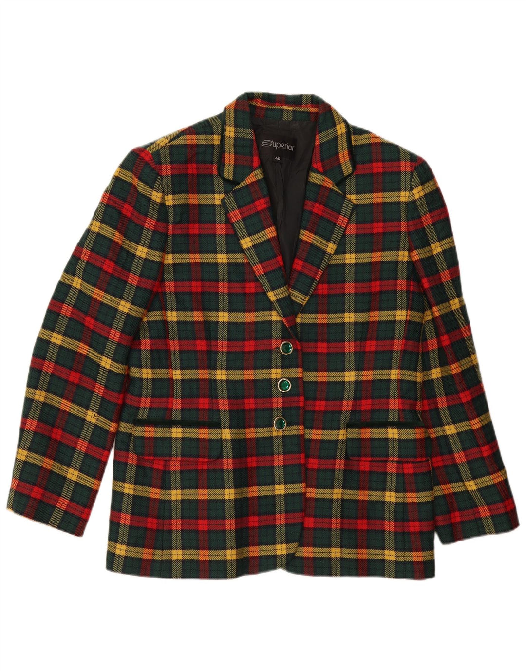 Superior Veste Blazer 3 Boutons Femme IT 46 Grand Carreau Vert Laine Vierge