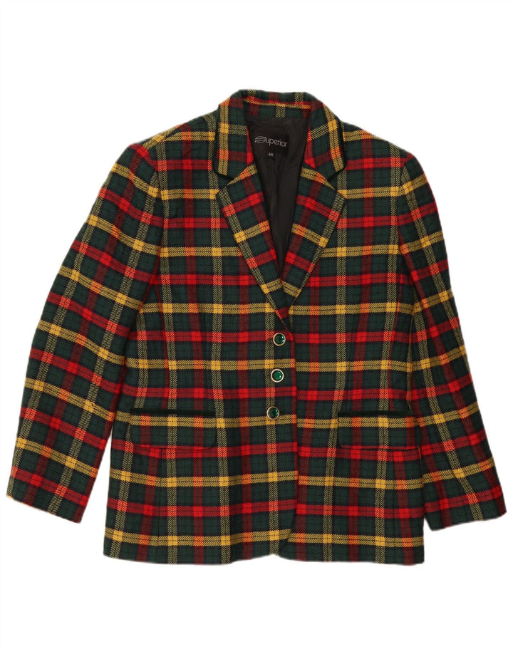 Superior Veste Blazer 3 Boutons Femme IT 46 Grand Carreau Vert Laine Vierge