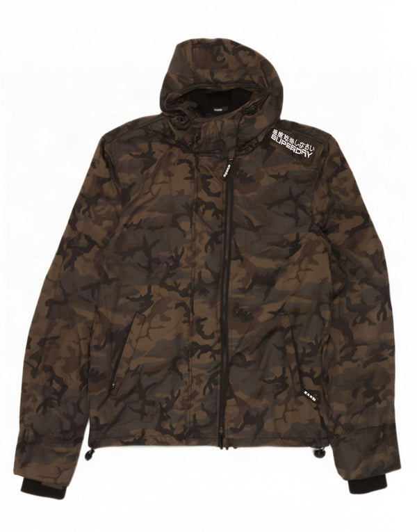 Superdry Veste de pluie à capuche pour homme UK 42 XL Multicolore Camouflage Nylon