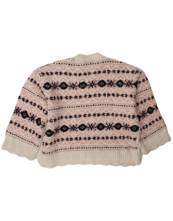 Zara Pull surdimensionné à col rond pour femme UK 6 XS Rose Fair Isle