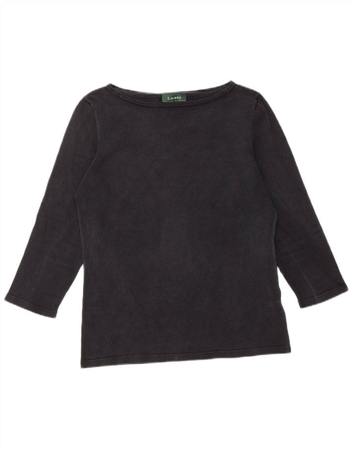 RALPH LAUREN Chemisier à manches 3/4 pour femme UK 10 Petite soie noire