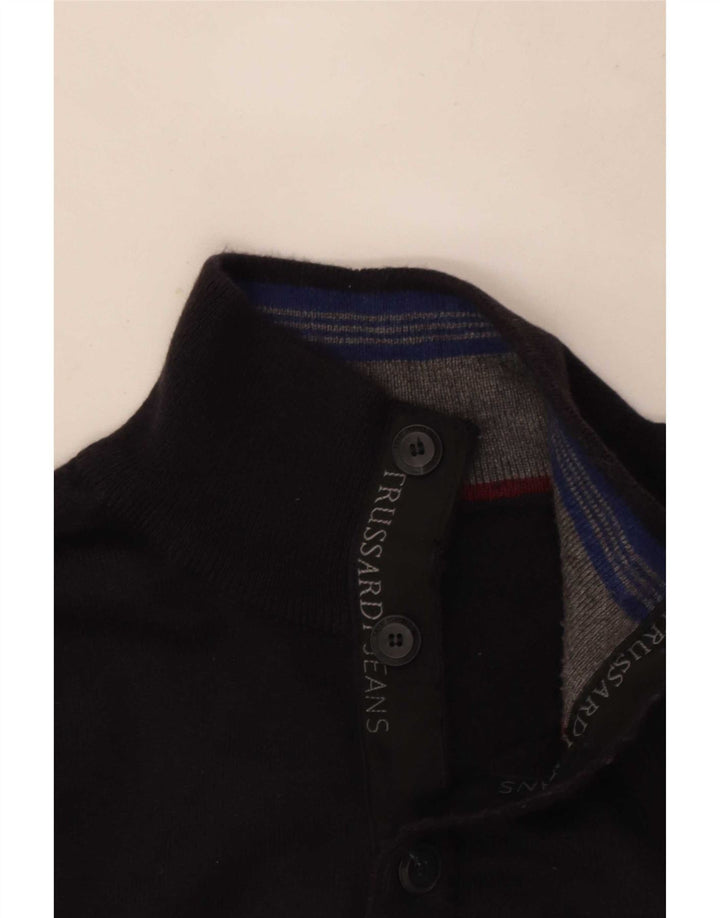 Trussardi Jeans Pull Col Boutonné Bleu Marine Moyen Homme