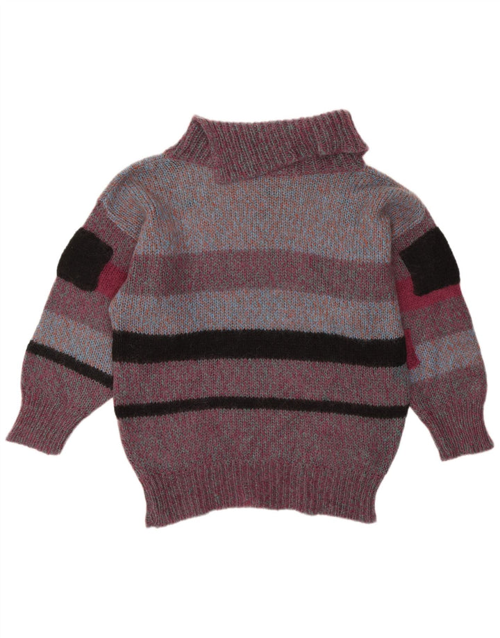 VINTAGE Pull col roulé femme UK 18 XL Violet Colourblock