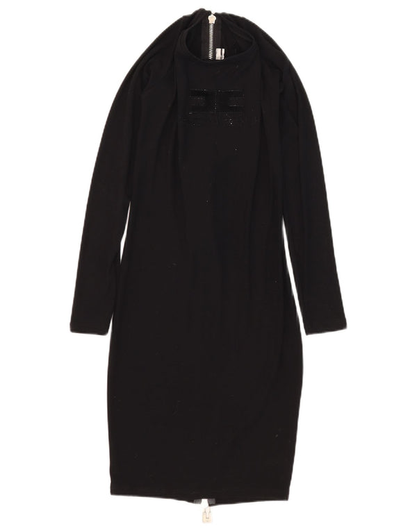 Elisabetta Franchi Robe moulante graphique pour femme UK 8 Small Viscose noire