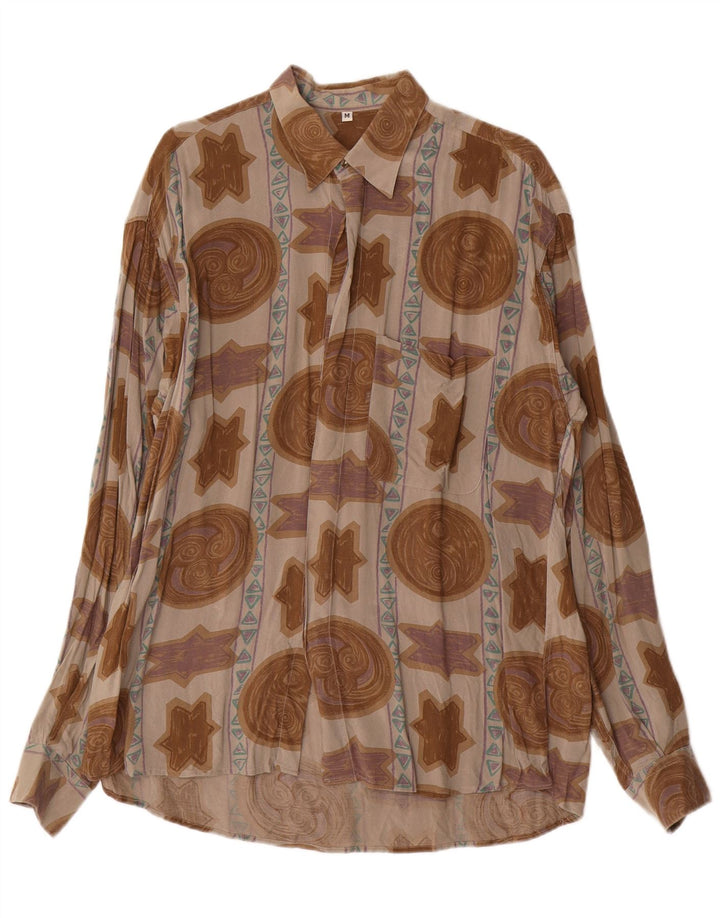 Chemise à motif abstrait vintage pour homme en viscose marron moyen