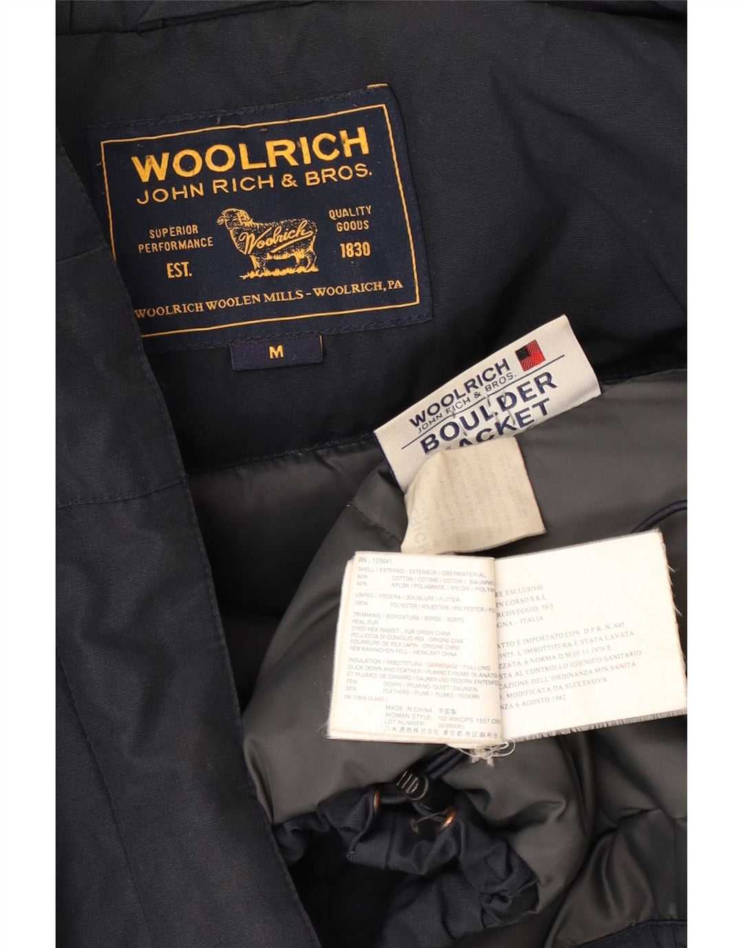Woolrich Veste matelassée à capuche pour femme UK 14 Bleu marine moyen Coton