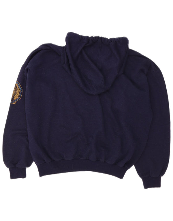 vintage Femmes Graphique Surdimensionné Sweat à capuche Jumper UK 14 Bleu Marine Moyen