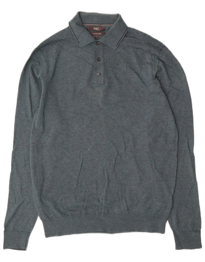 Marks & Spencer Pull Col Polo Homme Vert Moyen Coton