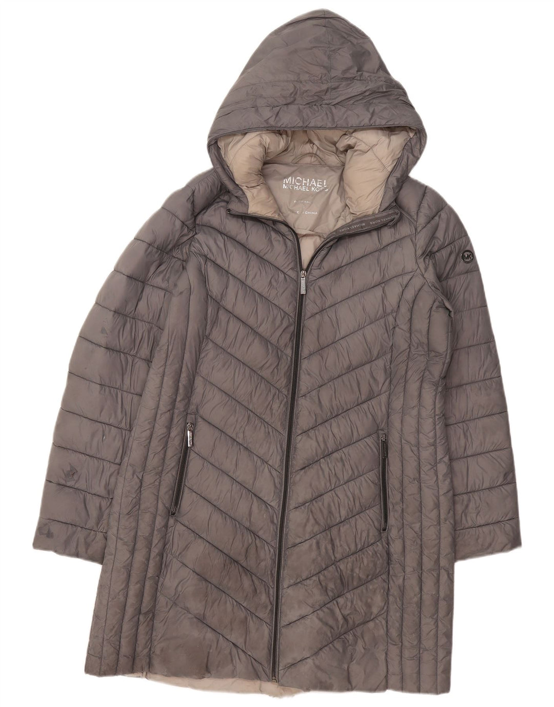 MICHAEL KORS Manteau rembourré à capuche pour femme UK 16 Large Nylon gris