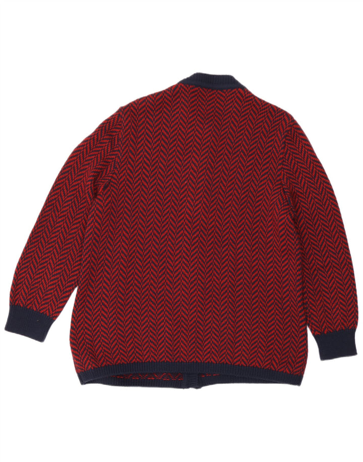 vintage Womens Cardigan Sweater UK 16 Grand chevron rouge