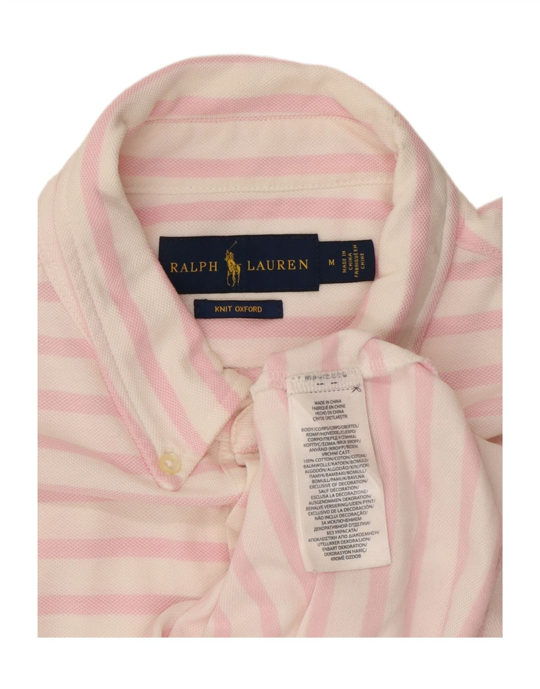 RALPH LAUREN Polo Knit Oxford Homme Coton Rayé Rose Moyen