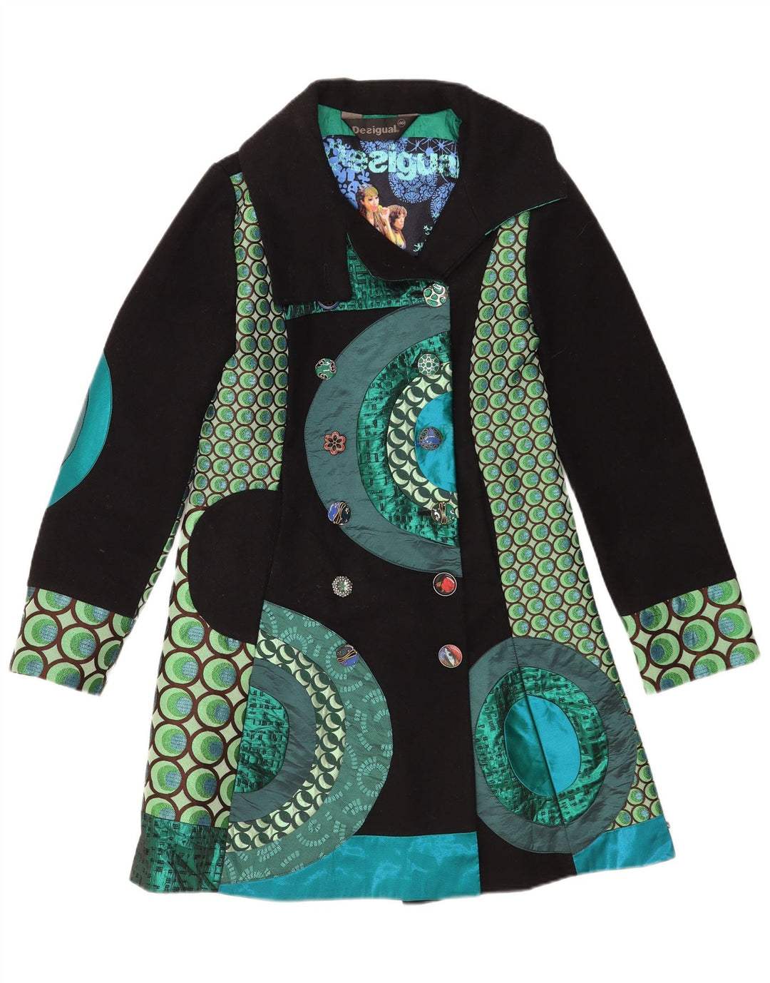 Desigual Femme Manteau Double Boutonnage EU 40 Moyen Multicolore