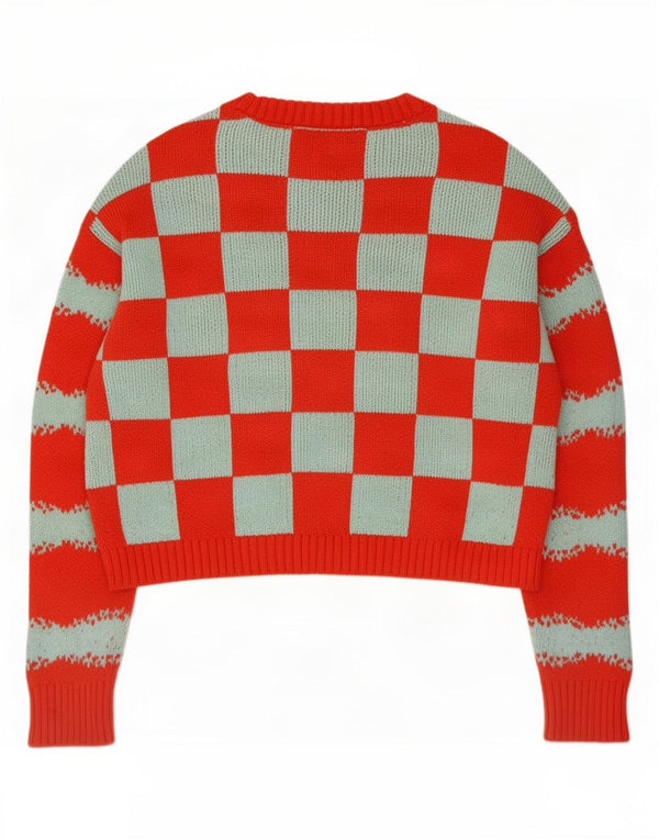 Zara Pull surdimensionné pour femme UK 10 Petit coton géométrique rouge